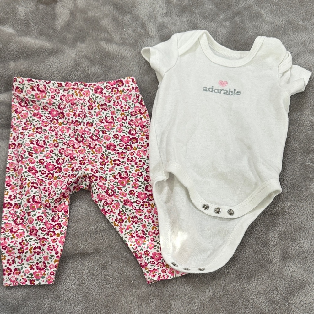 Adorable Baby Onesie and Floral Pants Set